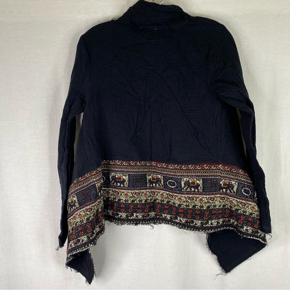 Anama Black Red Open Waterfall Draped Front Gauze Embroidered Elephant Boho S - Picture 6 of 8